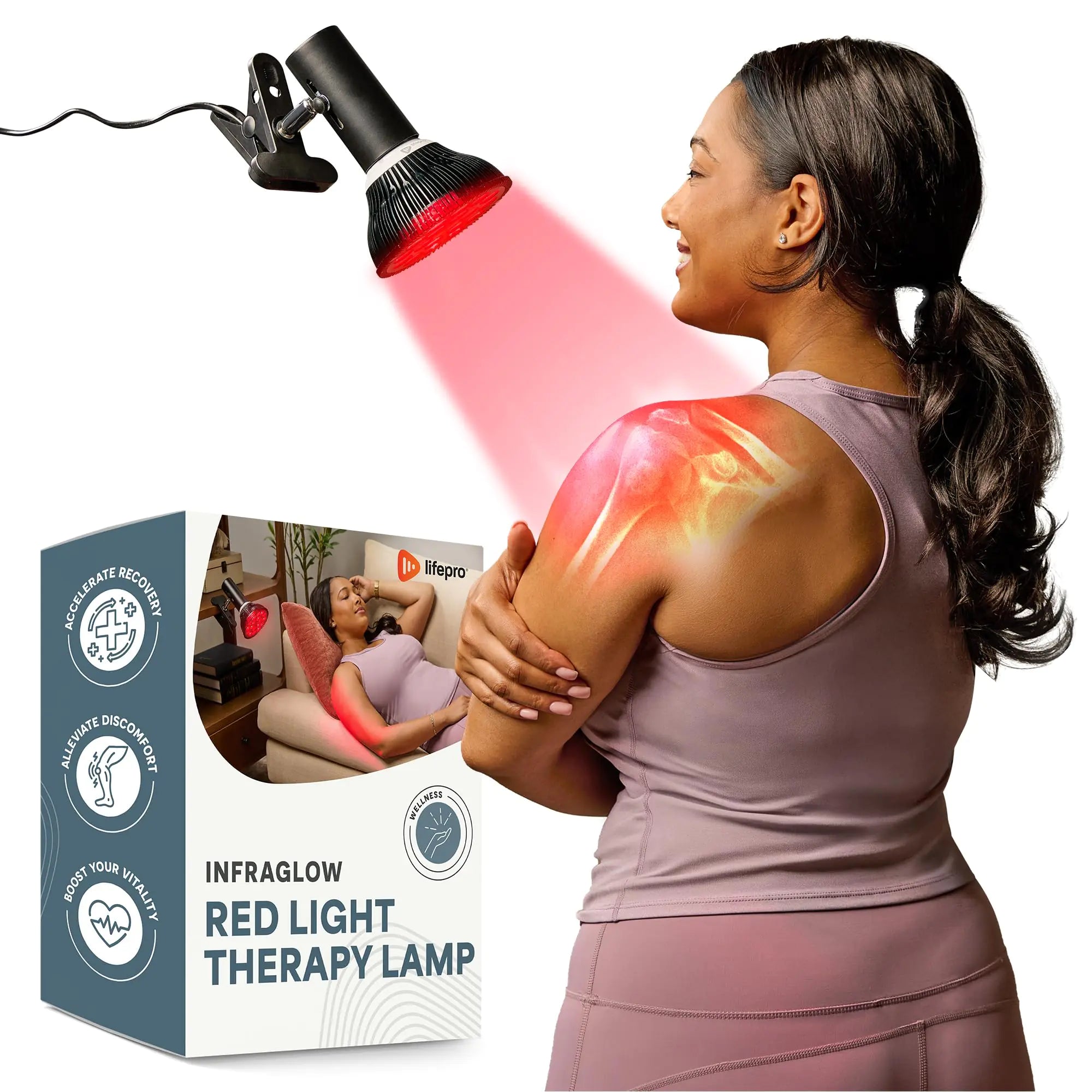 LifePro InfraGlow NIR & Red Light Therapy Lamp - Infrared Red Light Therapy Bulb with 18 LEDs & Clip-On Lamp - at-Home Red Light Therapy for Body Chronic Pain Relief Skin Wellness & Recovery